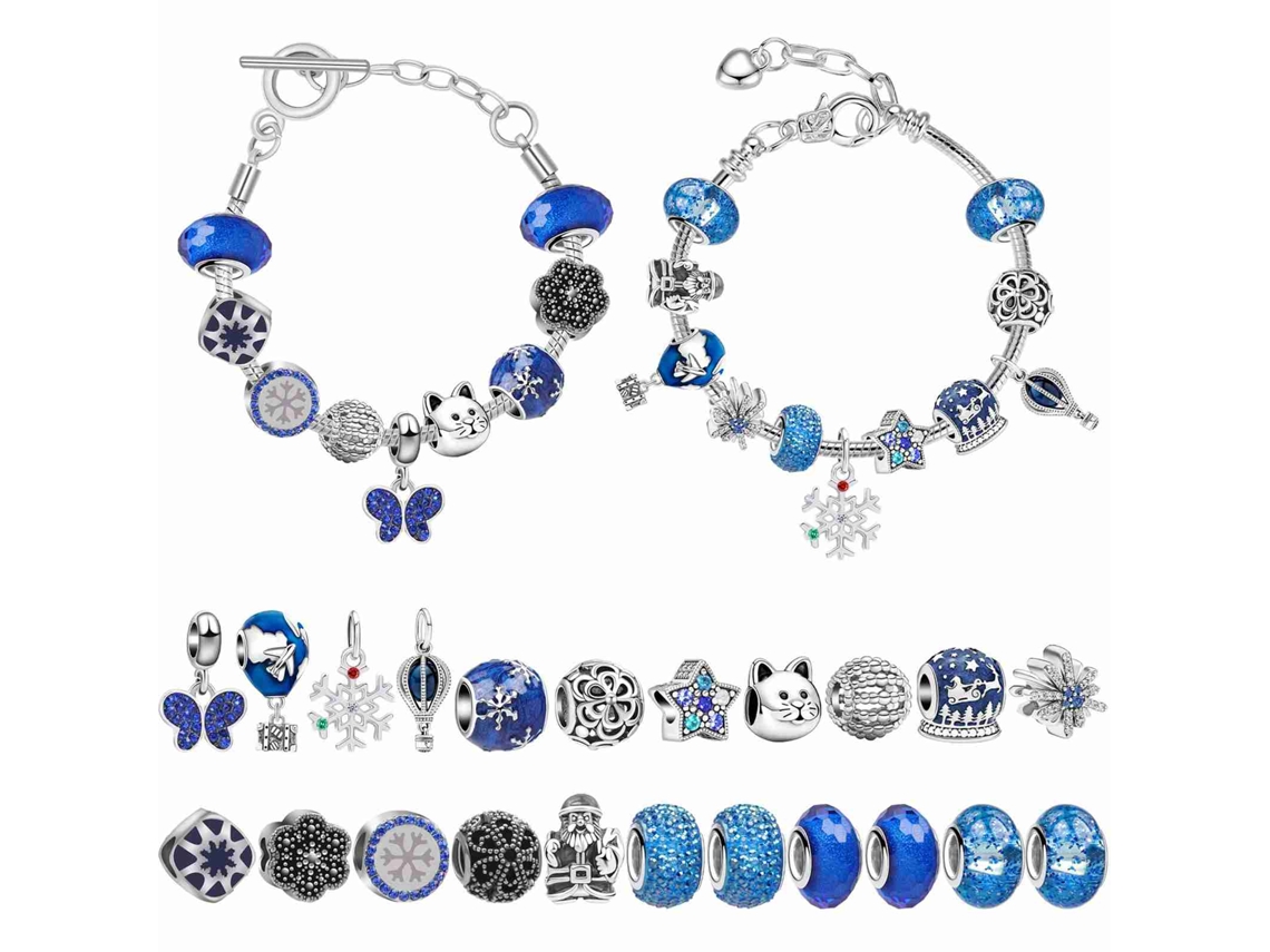 Calendário de Advento de Natal Pulseiras Kit Diy com 22 Contas e 2 Correntes de Pulseira