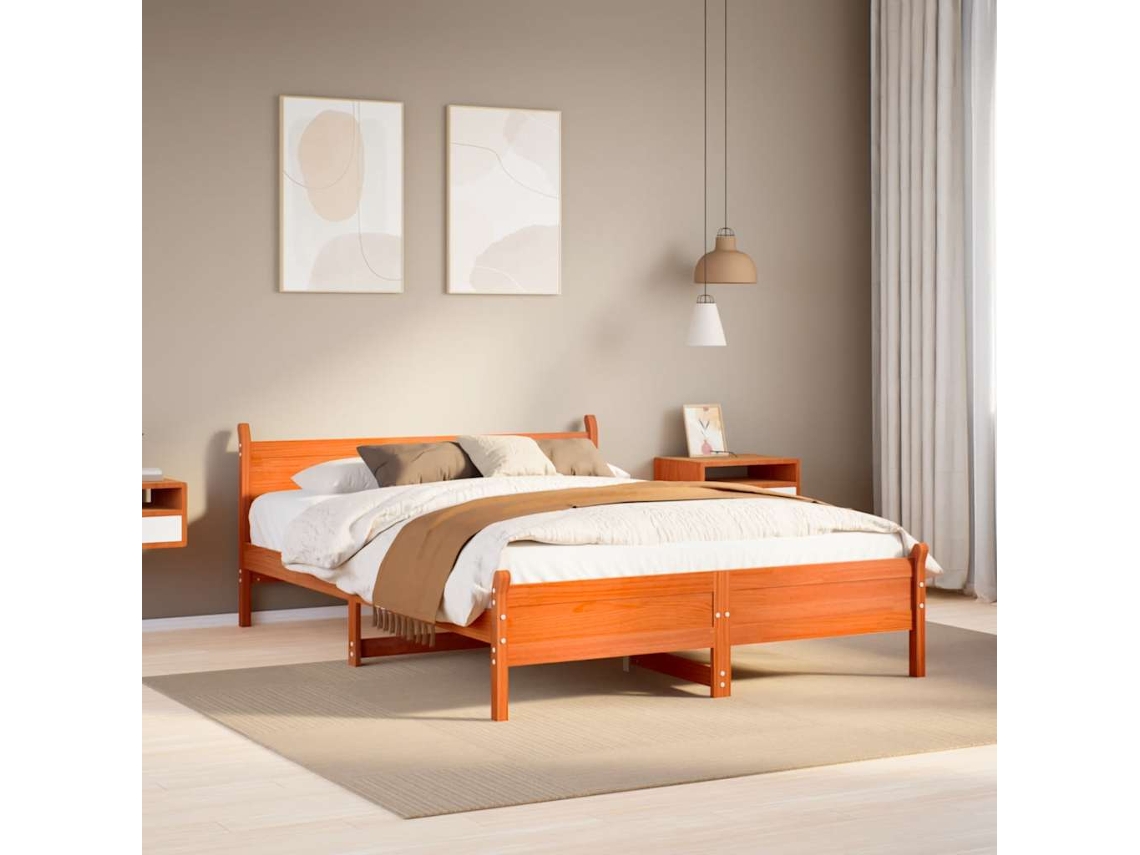 Vidaxl Cama Sem Colchão 135x190 Cm Madeira Pinho Maciça Castanho-mel