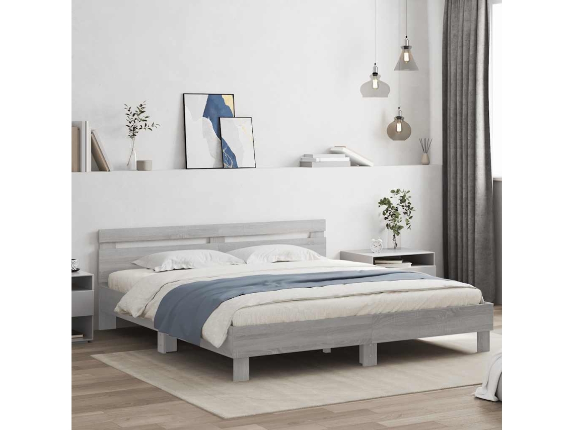 Vidaxl Estrutura Cama C/ Cabeceira/luzes Led 160x200cm Cinzento Sonoma