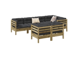 Vidaxl 7 Pcs Conjunto Sofás De Jardim C/ Almofadões Pinho Impregnado