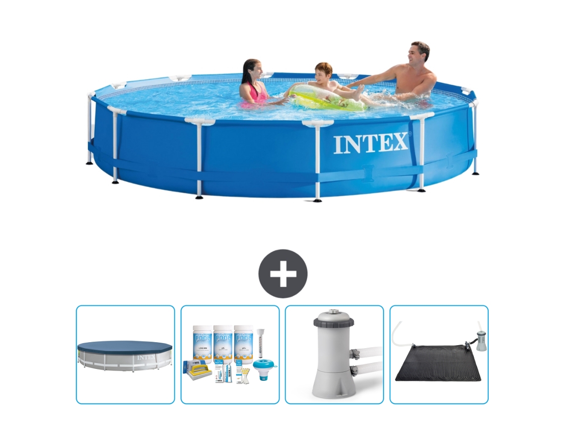 Piscina INTEX Moldura Redonda 366 X 76 Cm Azul Incluída Cobrir Pacote de Manutenção Bomba de Filtro de Piscina Tapete Solar