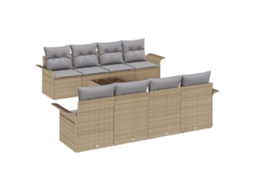 Conjunto 9 Sofá De Jardim Vidaxl Bege Vime Pe (55 X 55 X 37 Cm)