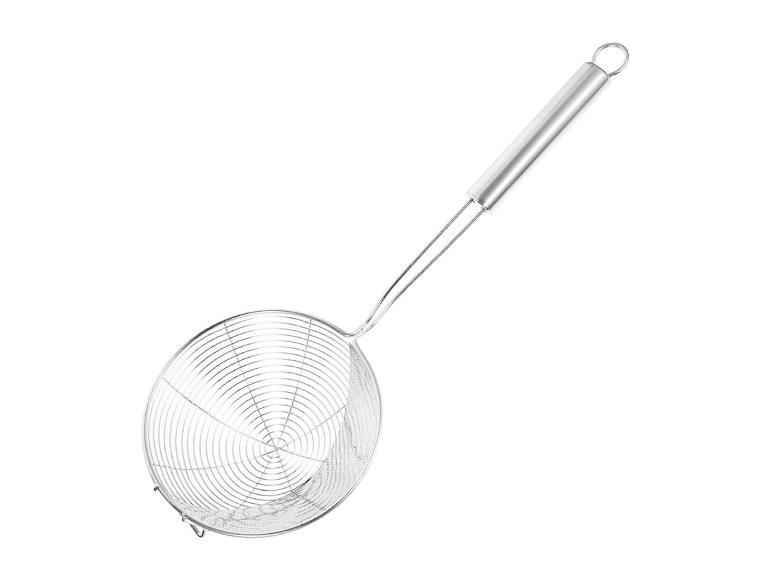Escorredor De Massa Em Aço Inoxidável Com Colher Perfurada E Cabo Ergonômico Resistente Ao Calor Para Cozinha.