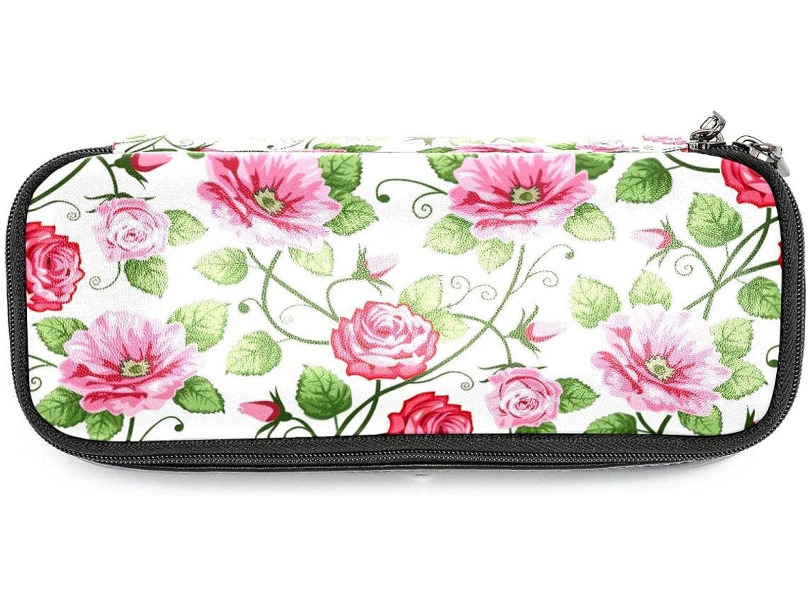 Porta-lápis com estampa floral retrô de rosas cor-de-rosa