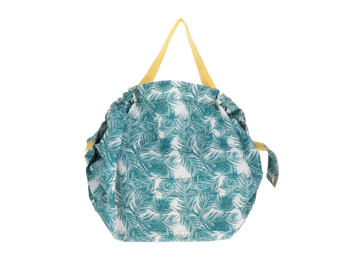Bolsa de Compras Feminina Grande, Dobrável e Reutilizável, com Estampa de Folha. GOKOCO
