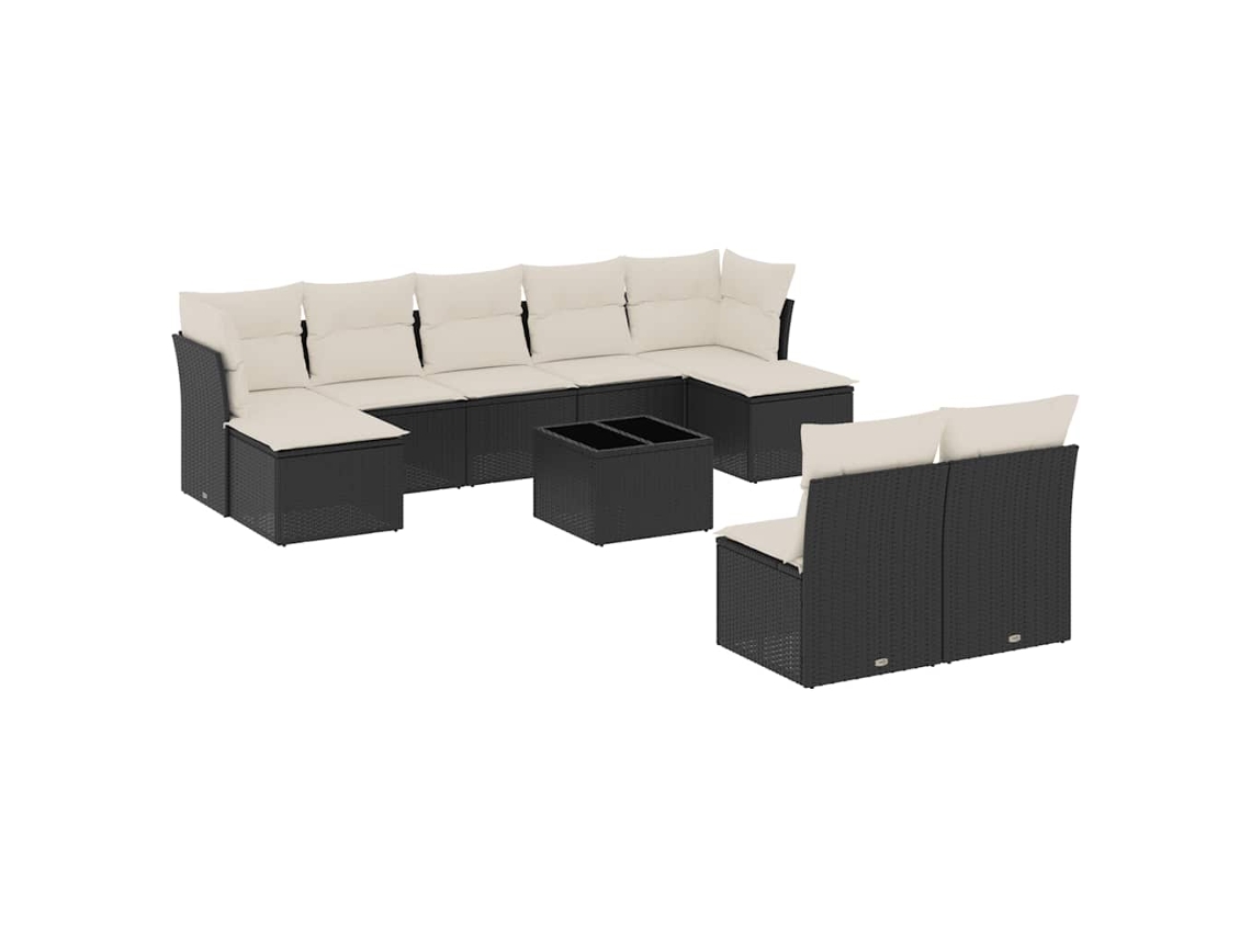 Conjunto de 10 Sofás de Jardim com Almofadões Vime Pe Preto MAISON EXCLUSIVE