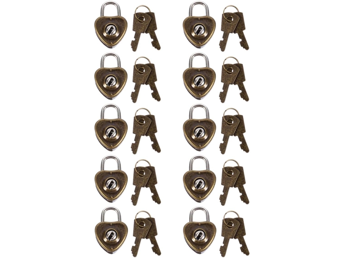 Conjunto De 10 Mini Cadeados Ferro Em Formato Coração Para Malas, Resistentes, Antifurto E Fáceis De Transportar, Com