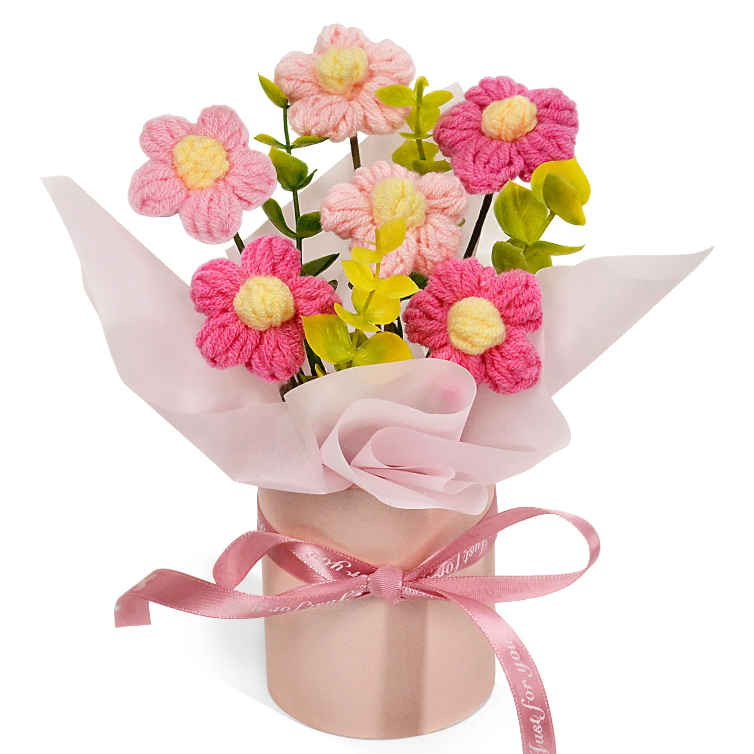 (rosa) Buquê De Crochê, Buquê De Margaridas Rosa Feito À Mão, O Presente Perfeito.