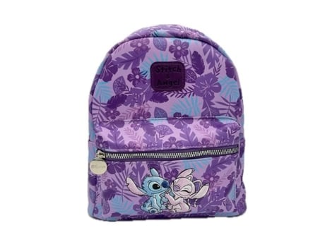 Mochila Unissexo Stitch Angel Ohana Similicouro Elegante Roxo (1x22cm)