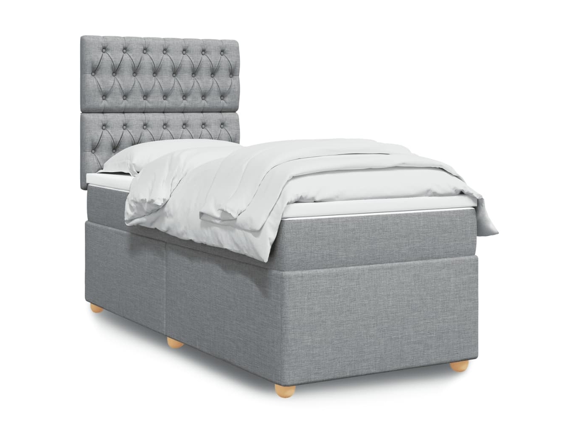 Vidaxl Cama Com Molas/colchão 90x190 Cm Tecido Cinzento-claro