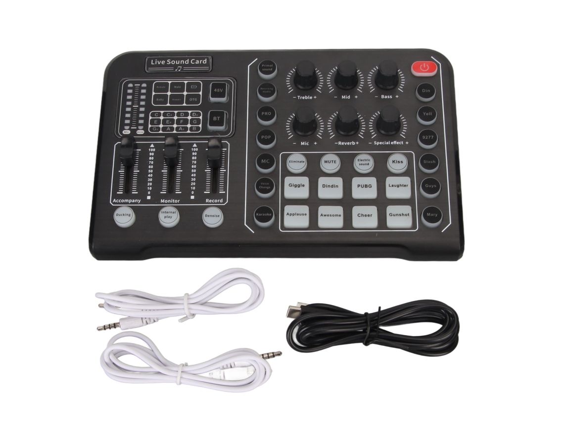 Placa De Som Para Live Com Bluetooth 48v Microfone Anti-ruído 15 Efeitos Sonoros Mixer Para Celular