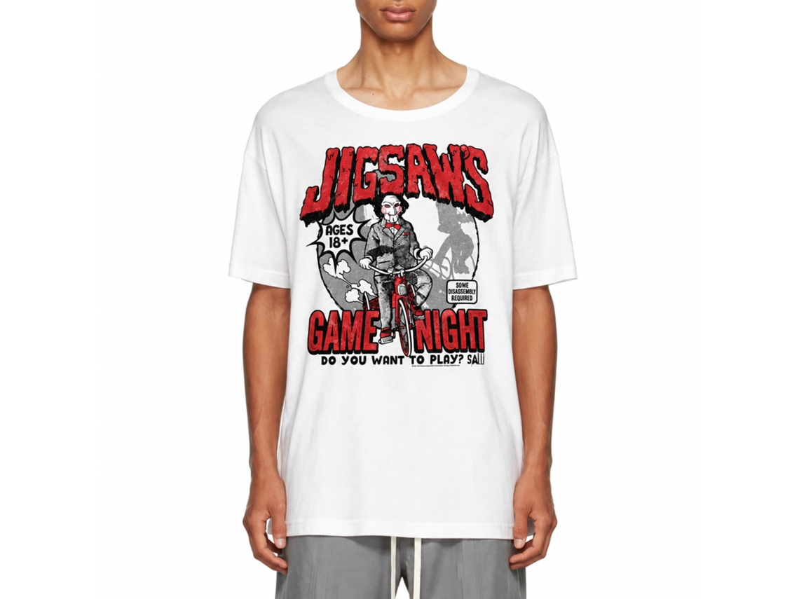 Rockinstone Saw Movie Game Night White Adult T-shirt Size:s