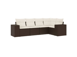 Conjunto de 5 Sofás de Jardim com Almofadões Vime Pe Castanho MAISON EXCLUSIVE (5 pcs)