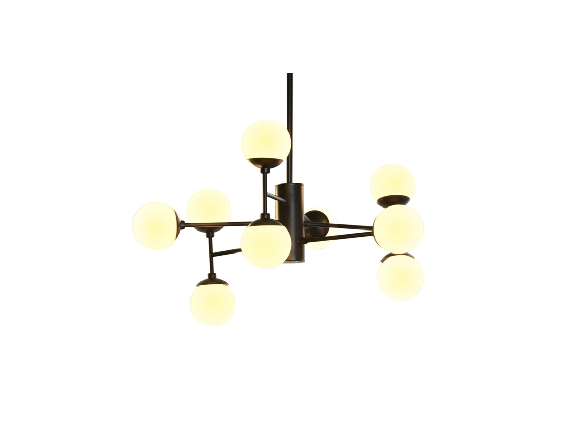 Luminária de Teto com Cristal, Metal e 9 Bolas Pretas, 80x80x60cm ALEXANDRA HOUSE LIVING