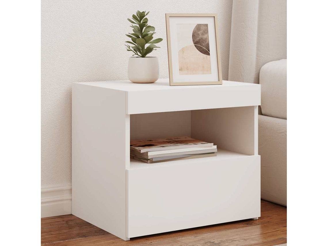 Vidaxl Mesa De Cabeceira Com Luzes Led 50x40x45 Cm Branco