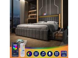 Cama Solteiro 140x200cm Com Usb C, Led E 4 Gavetas Cinza