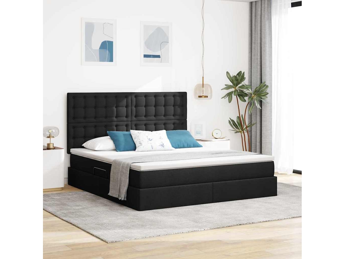 Vidaxl Cama Com Arrumação E Colchão Preto 160 X 200 Cm Tecido