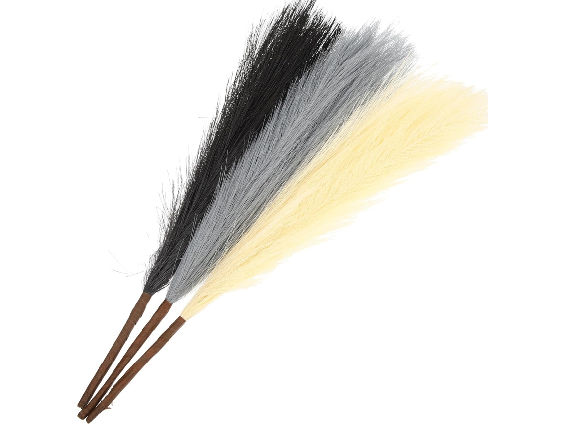 Capim Dos Pampas Artificial, 3 Peças, 45cm, Incluindo Ramos nas Cores Creme, Cinza e Preto CHABERLU
