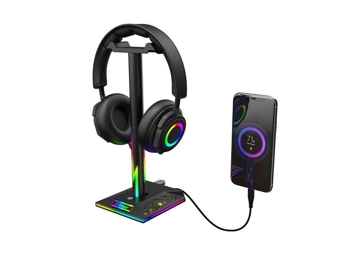 2026 soporte para Fones de Ouvido Gamer com Luz Rgb, Porta Usb 2.0 e Jack 3.5mm, Estabilidade e Design Estilo Preto Yvz