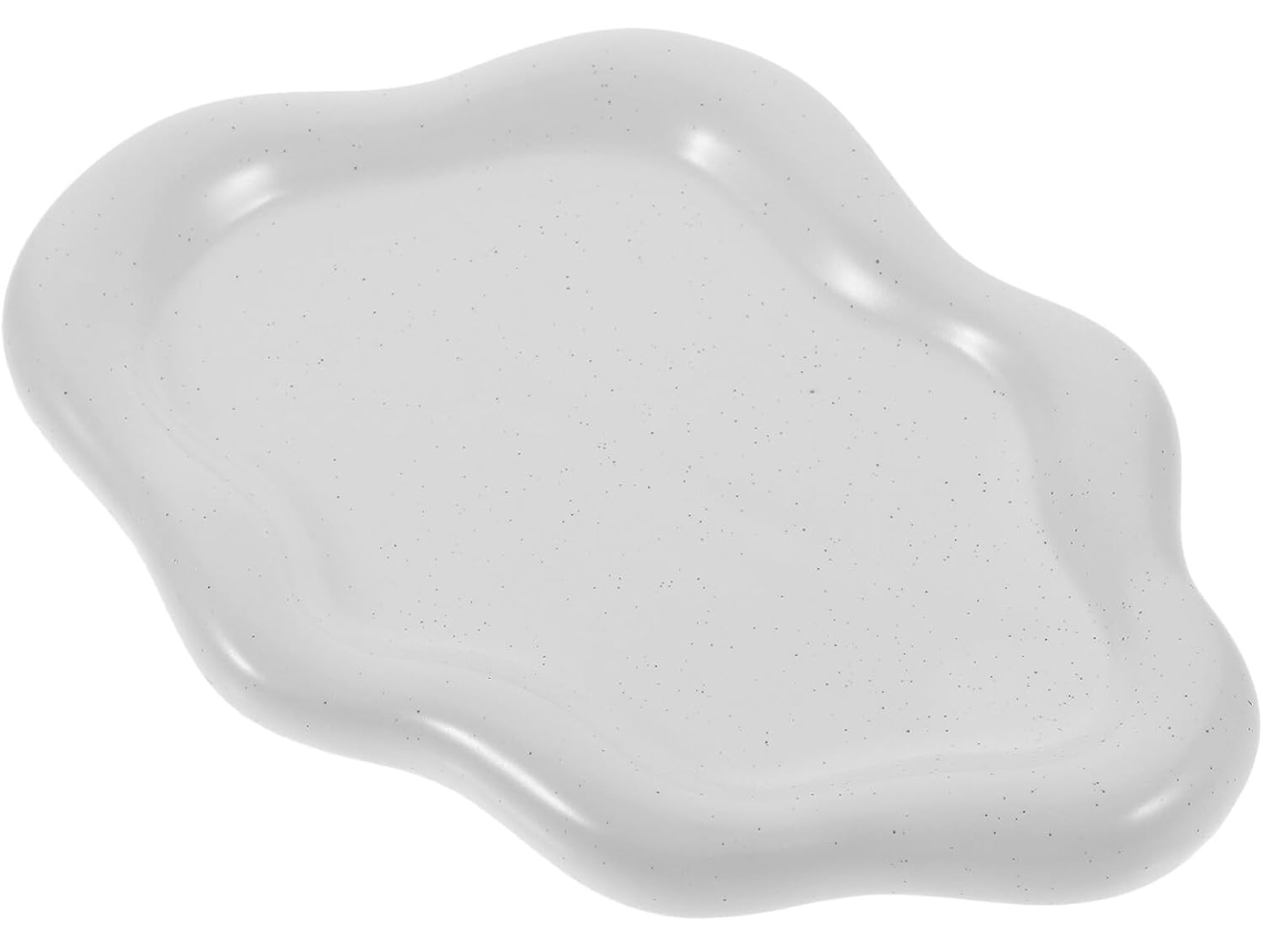 Bandeja Decorativa Para Joias Em Cerâmica Branca Com Estampa De Bolinhas, Porta-anéis Em Formato De Nuvem Irregular
