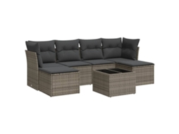 Conjunto de 7 Sofás para Jardim com Almofadões Vime Pe Cinzento MAISON EXCLUSIVE (7 pcs)