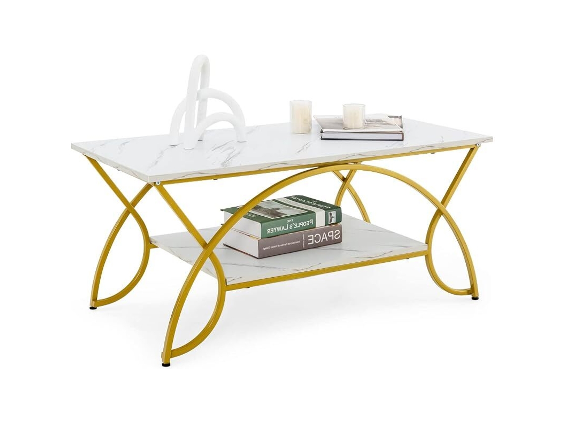 Mesa De Centro Costway Centro De 2 Níveis (45 X 100 X 50 Cm - Metal - Branco)