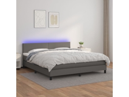 Vidaxl Cama Box Spring C/ Colchão/led 160x200cm Couro Artificial Cinza