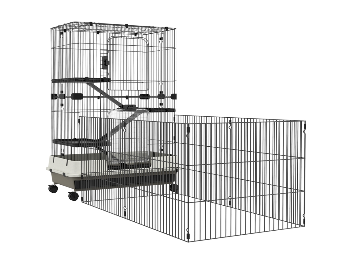 Gaiola de animais S/MARCA com rodas, plataformas removíveis, rampas, bandeja (40x40x65cm)