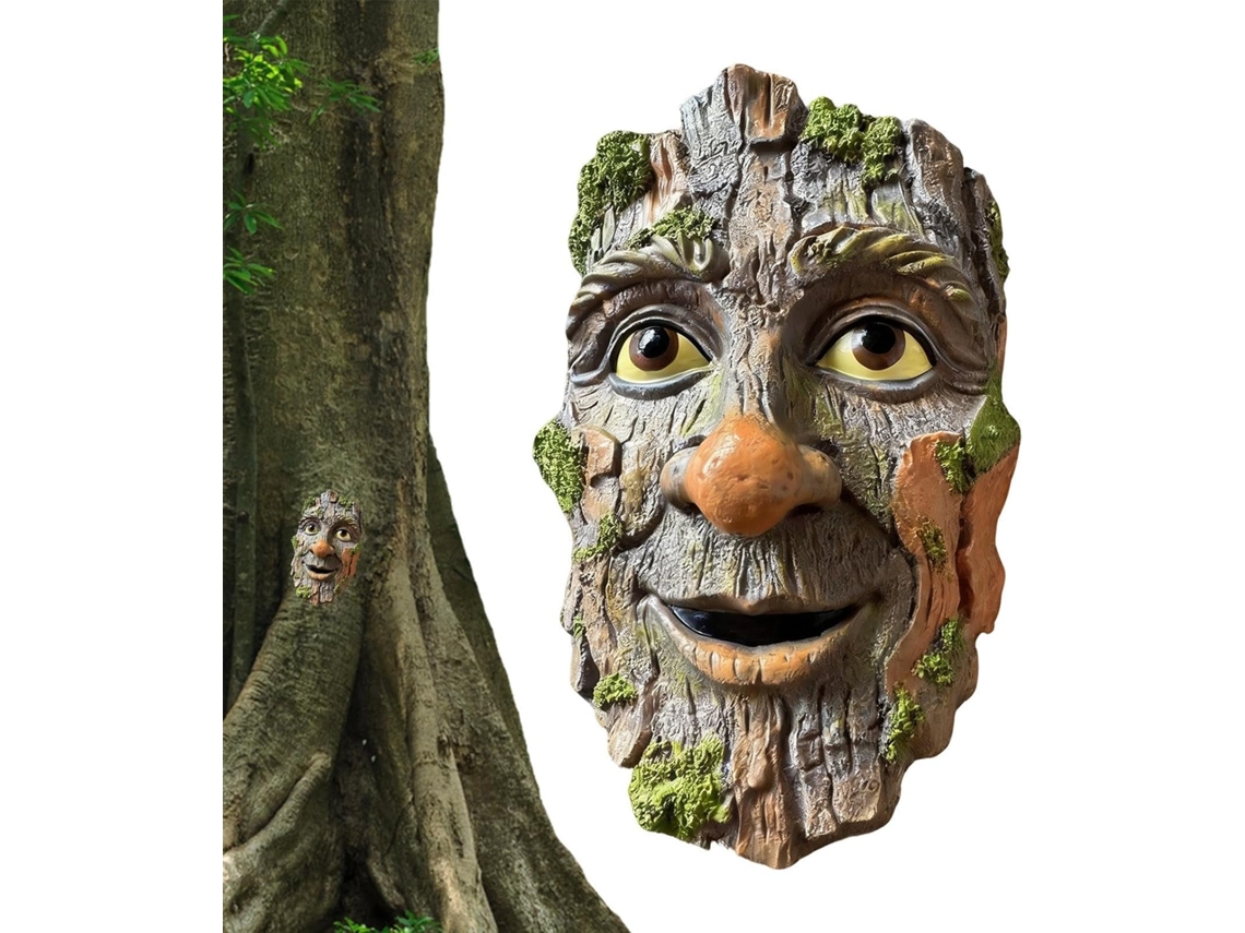 Decorações Genéricas para Troncos de Árvores Rosto Envelhecido, Escultura em Resina de Casca de Árvore, Estátua CHABERLU
