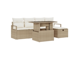 Conjunto 6 Sofá Modular De Jardim Vidaxl Bege Vime Pe (230 X 117 X 85 Cm)