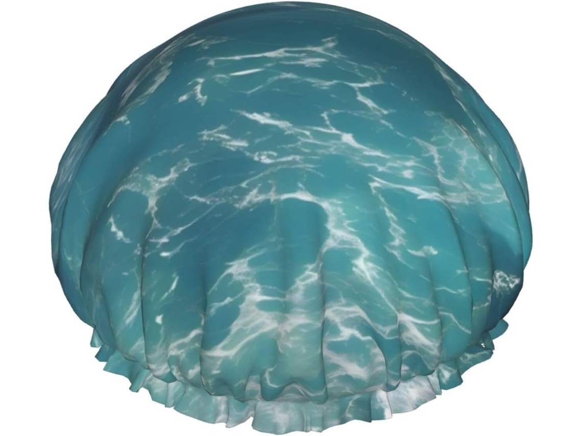 Touca De Banho Feminina Deep Ocean, Impermeável, Reutilizável, Com Cordão Elástico Lavável, Adequada Para Cabelos Longos