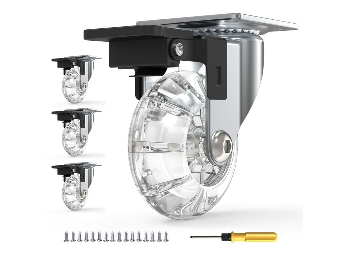 Conjunto De 4 Rodízios Para Móveis Com Freio, Giratórios 360º, Suportam Até 600 Kg, Não Marcam O Piso, Parafusos Inclusos. Aquaforge