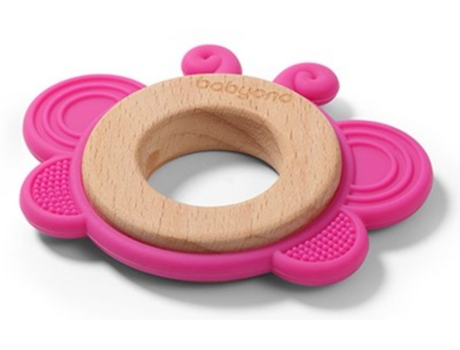 Babyono Butterfly Teether Made Of Wood And Silicone Rosa