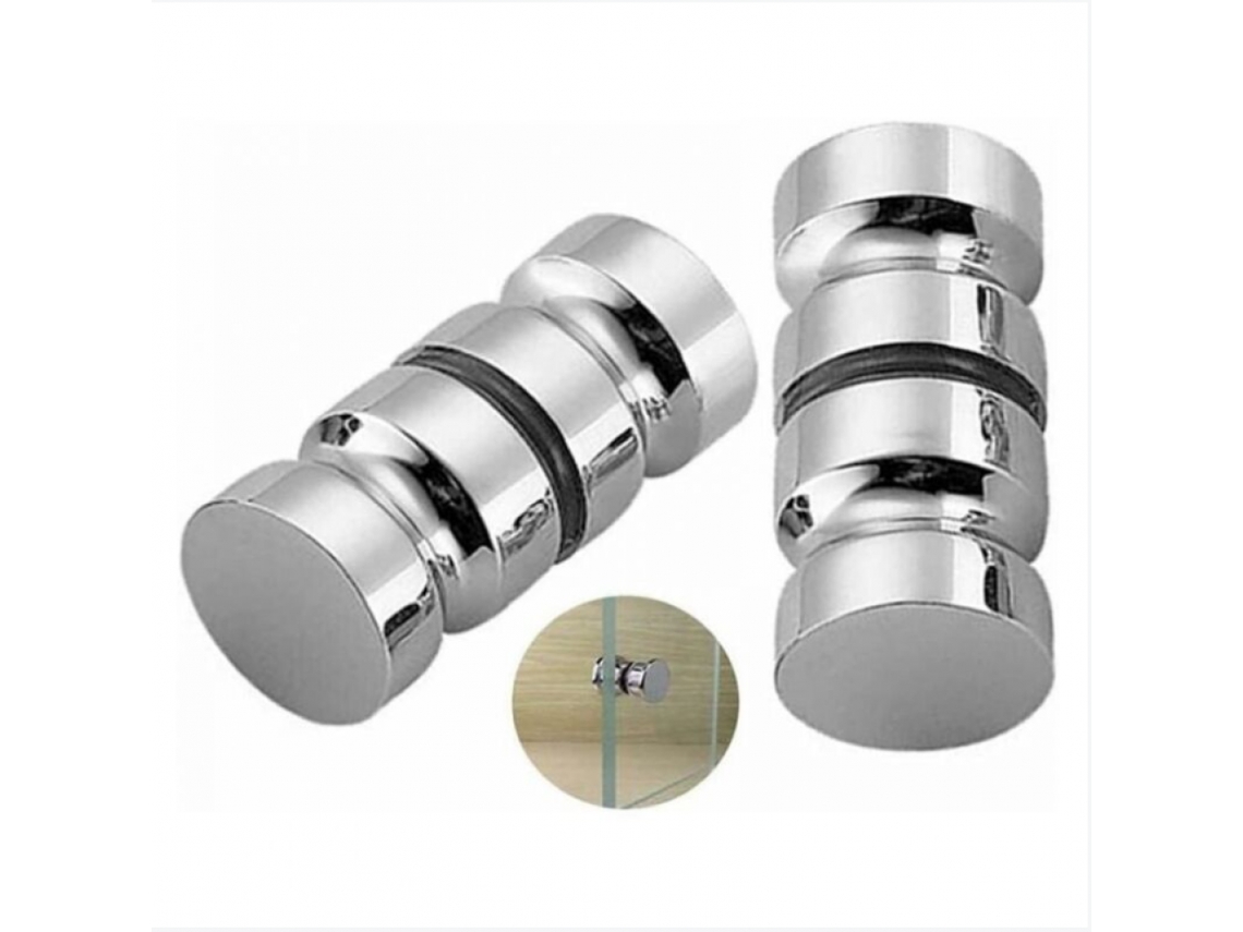 Conjunto de Puxadores para Porta Box Banheiro, 30 Mm, Cromados Polidos, para Substituição de Portas Redondas Vidro e Liga Alumínio BRILVIBERA