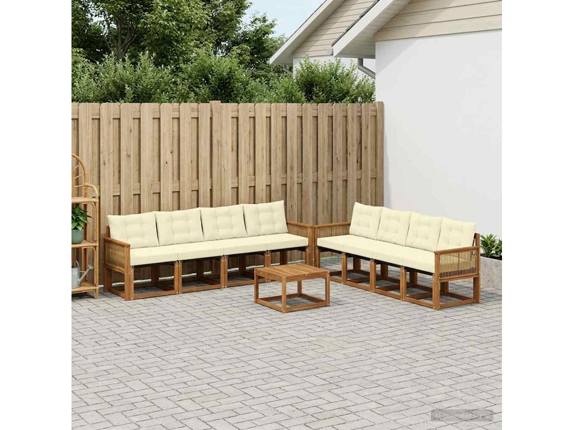 Vidaxl Conjunto De Sofás Para Exterior 9 Pcs Natural E Creme
