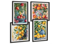 Composição De Quadros Frutas Flores Decoração Rústica Espelharte (4 Peças)