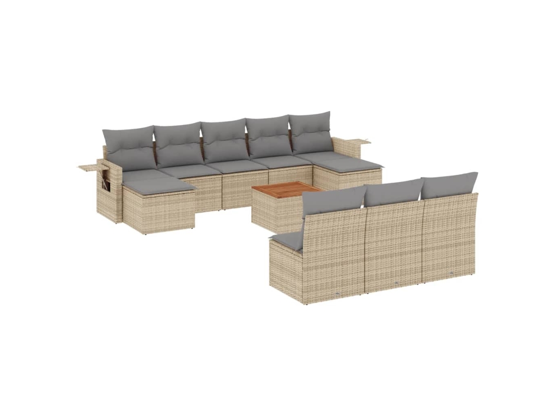 Conjunto de 11 Sofás Jardim C/ Almofadões Vime Pe Bege Misturado MAISON EXCLUSIVE (11 pcs)