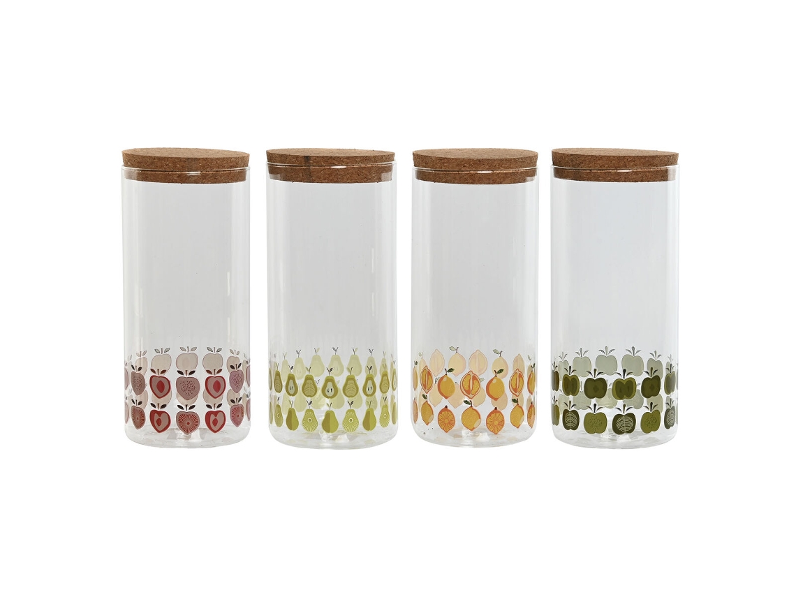 Bote HOME ESPRIT Amarelo Verde Natural Cortiça Silicone Vidro de Borosilicato Shabby Chic 1,4 L (4 Unidades)