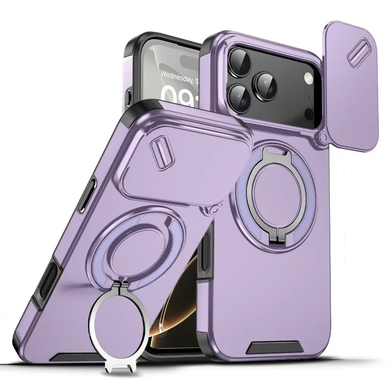(iphone 17 Pro Max, Roxo) Capa Magnética Para Iphone Com Suporte, Design Deslizante, Resistente A Impactos E Quedas.