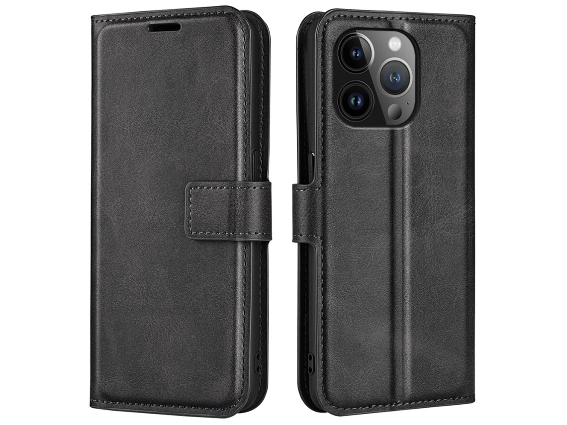 Capa Textura Gémeo Para Iphone 15 Pro Pele Sintética Magnética Preto