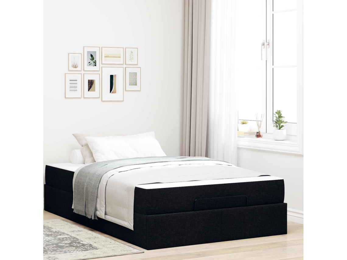 Vidaxl Estrutura De Cama Com Colchão 2 Unid. Preto Tecido