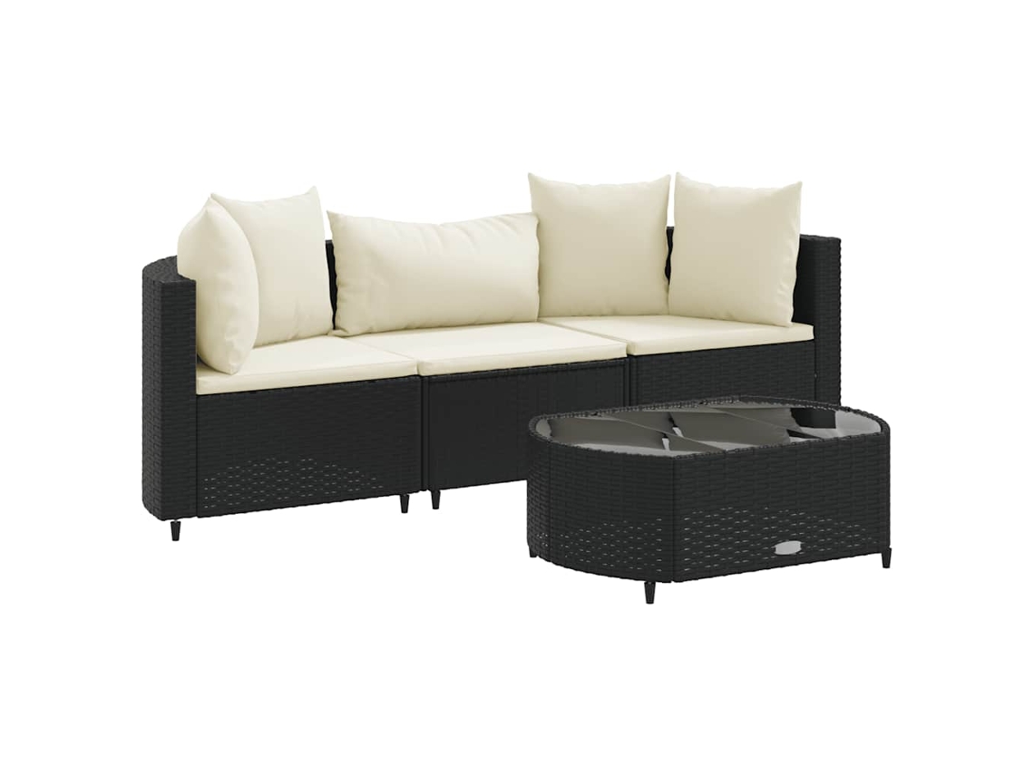Conjunto de 4 Sofás para Jardim com Almofadões Vime Preto MAISON EXCLUSIVE