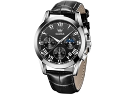 Lurelia Relógio Cronógrafo Masculino, Movimento De Quartzo, Data/calendário, Luminoso, Couro, Resistente À Água 30m, Preto, Dourado