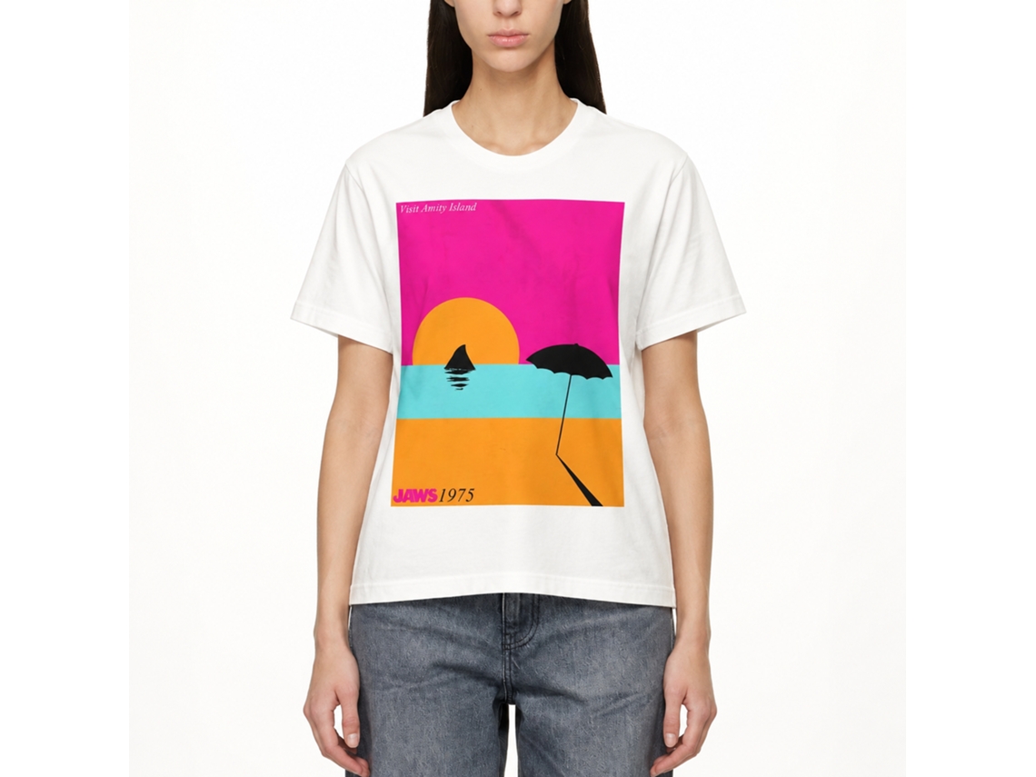 Rockinstone Jaws Movie Visiting White Adult T-shirt Size:m