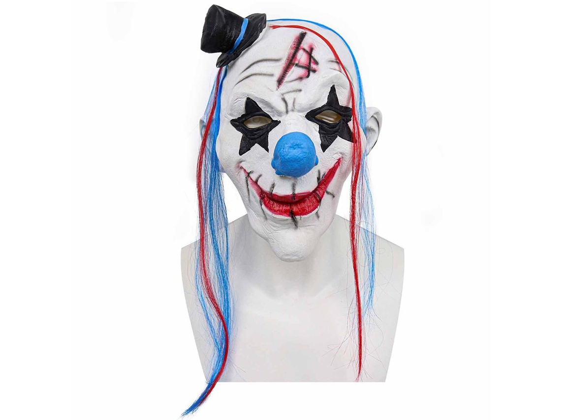Máscara De Rosto De Látex De Palhaço De Terror De Halloween Com Chapéu E Cabelo