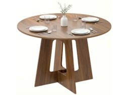 Mesa Redonda Para 4 Pessoas Diâmetro 110x73,5 Cm, Mesa De Cozinha Com Pés Cruzados, Cor Castanho