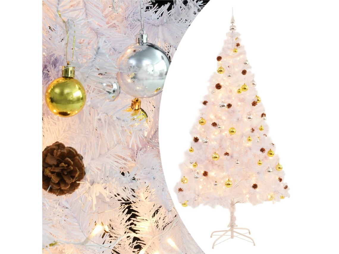 Vidaxl Árvore De Natal Artificial Pré-iluminada Enfeites 210cm Branco