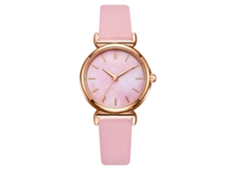 Relógio de Pulso de Quartzo Fashion Estilo Simples com Pulseira de Couro Pu Casual Rosa