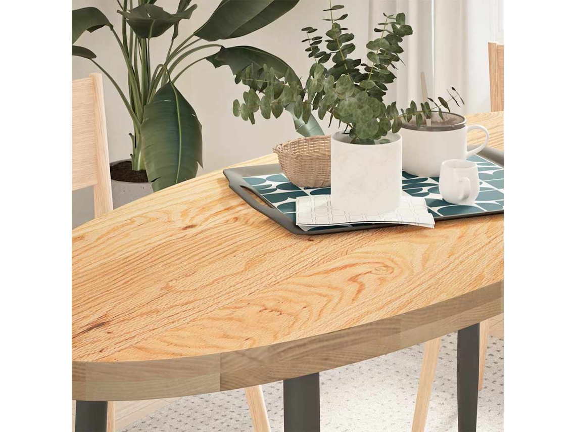 Vidaxl Tampo De Mesa 140x60x4 Cm Madeira De Carvalho Maciça Oval