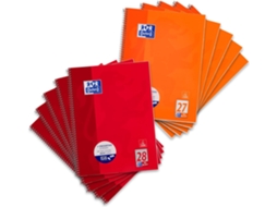 Bloco De Notas Oxford College A4 Quadriculado E Pautado, 80 Folhas, Vermelho E Laranja, 10 Peças Gokoco